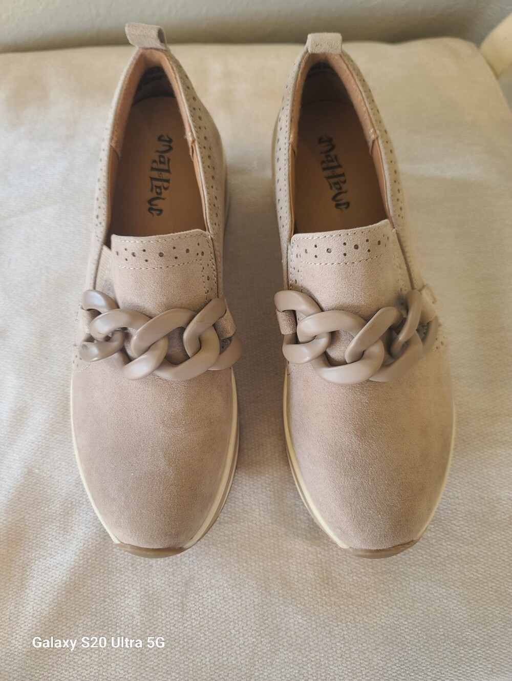 Mad Love Maryanne Platform Chain-Accent Slip-On Taupe Loafers - Women Size 7